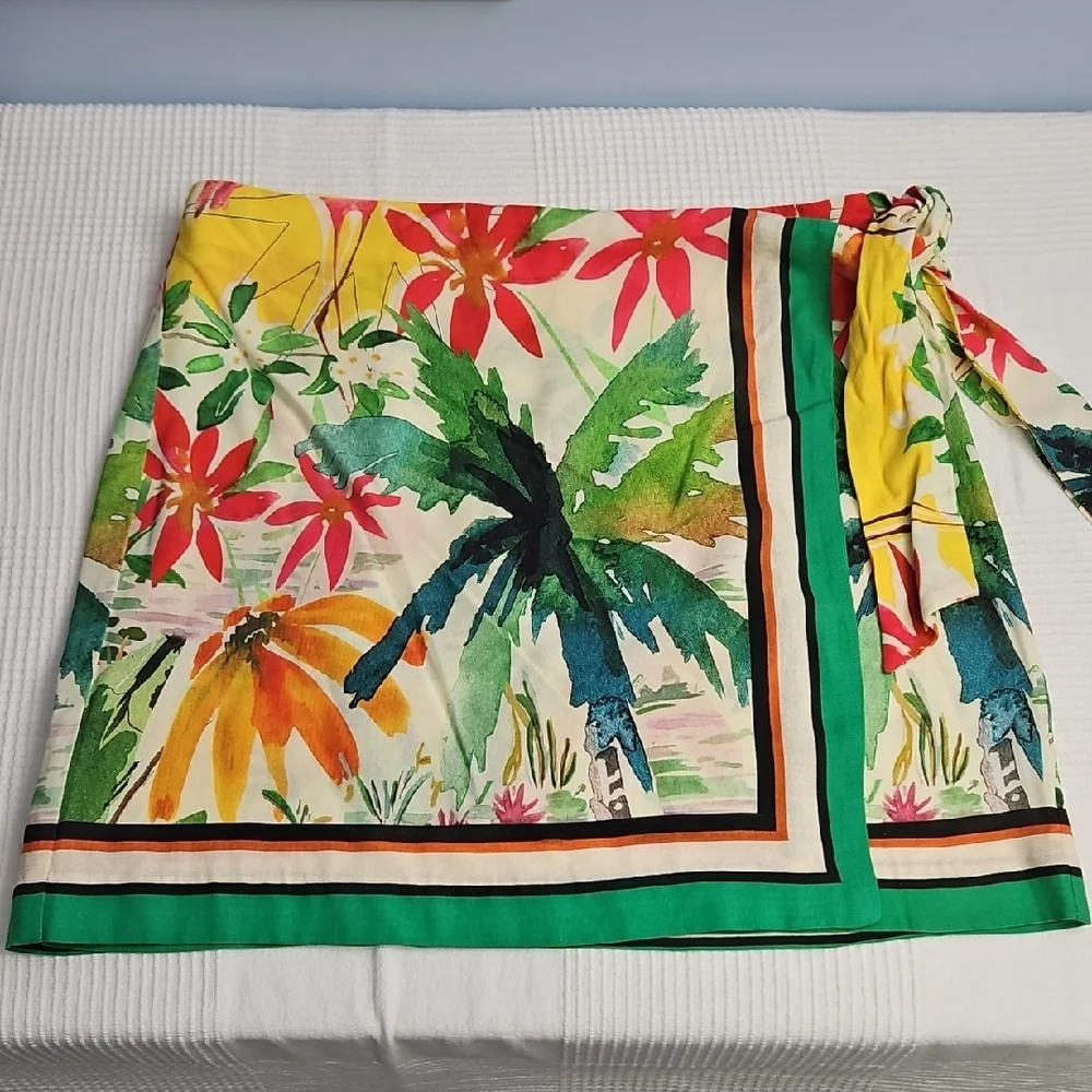 Antonio Melani Linen Blend Tropical Print Skirt With Wrap/Tie‎ Front: Size- 14